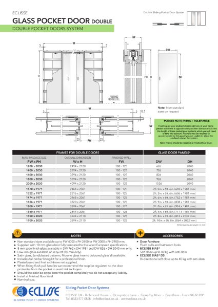 Classic DOUBLE 10mm Glass Pocket Door System