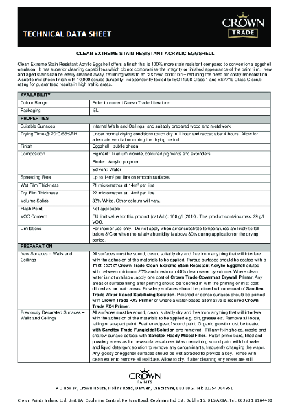 Clean Extreme Acrylic Eggshell Technical Data Sheet