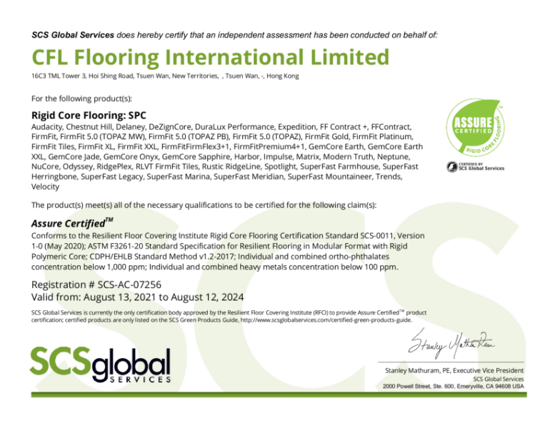 CFL RLVT Eurofins Flooring - Indoor Air Comfort Gold Certificate