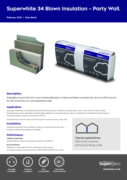 Superglass Superwhite 34 Blown Insulation - Party Wall - Datasheet