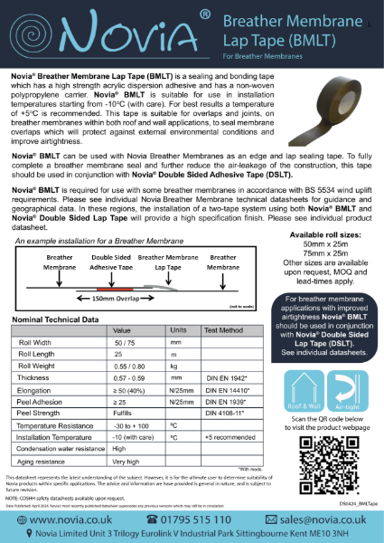 Novia Breather Membrane Lap Tape (BMLT) – Product Data Sheet