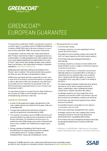 GreenCoat-European guarantee