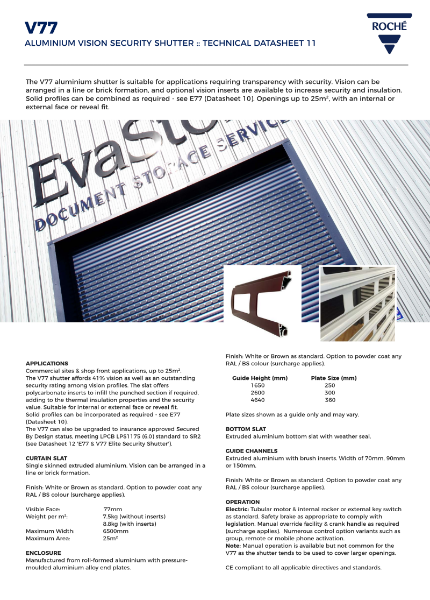 V77 Security Shutter Datasheet