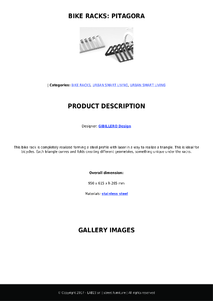 All Urban - Bike Racks - Pitagora - Data Sheet