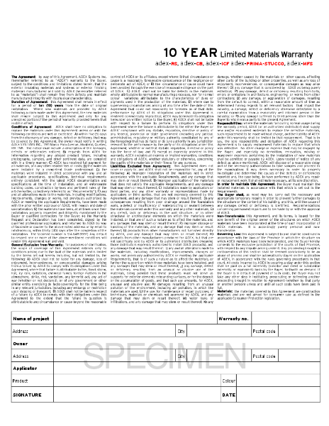 10 year limited materials warranty