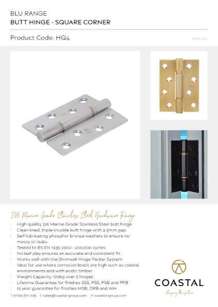 BLU™ - HQ4 Butt Hinge Data Card