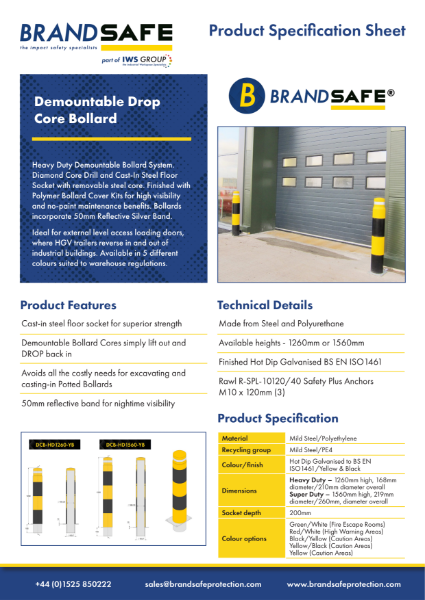 Demountable Drop Core Heavy Duty Bollard - Brandsafe Spec Sheet