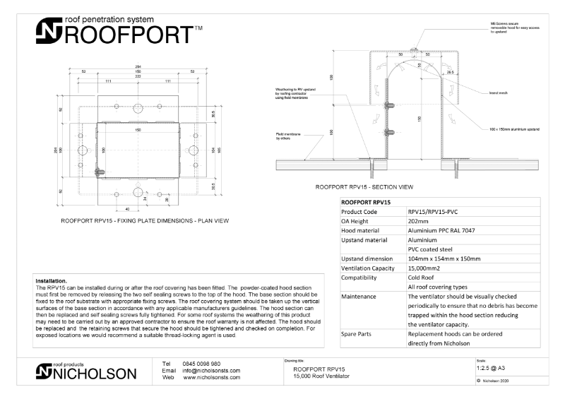 ROOFPORT® RPV-15 - Technical Datasheet