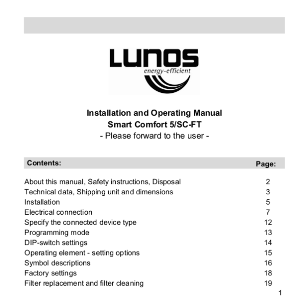 LUNOS Smart Comfort Controller 5/SC-FT Installation Guide