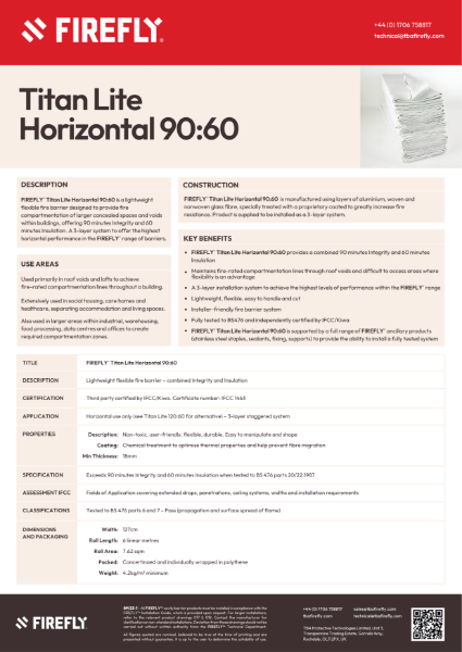 FIREFLY™ Titan Lite Horizontal 90:60 Fire Barrier - Data Sheet