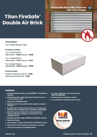 Titon FireSafe® Double Air Brick - Product Data Sheet