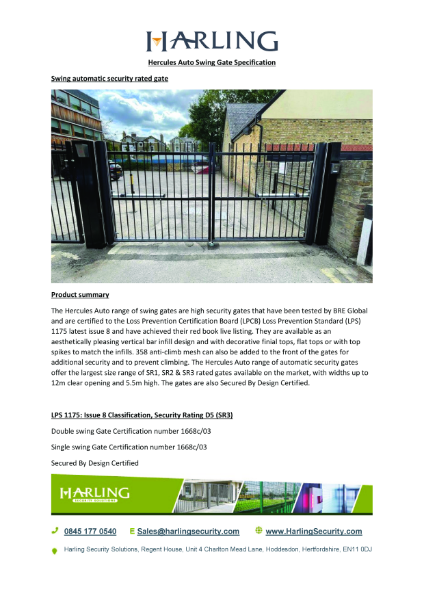 Hercules Auto Specification Swing Gate