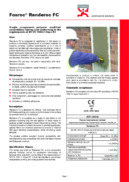 Fosroc Renderoc FC Product Datasheet