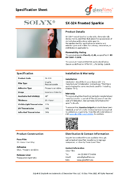 SX-324 Frosted Sparkle Specification Sheet