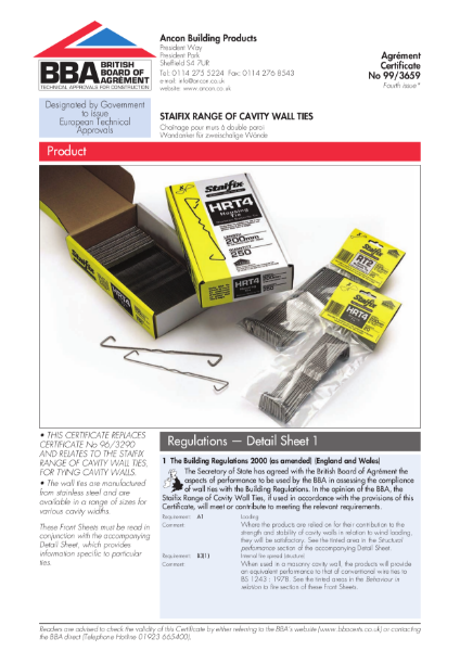 99/3659 Staifix range of cavity wall ties