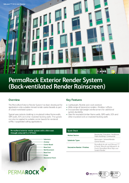 PermaRock Exterior Render System Back-ventilated Render Rainscreen (Lightweight, flexible and crack-resistant)