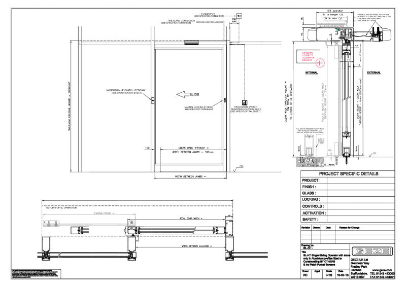 GEZE Slimdrive SL NT single sliding door (Aluminium door & patch pocket)