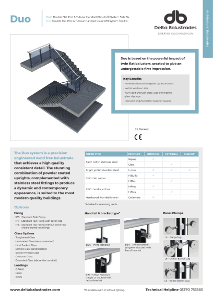 Duo D410/D411 Balustrade System with Glass Infill Data Sheet