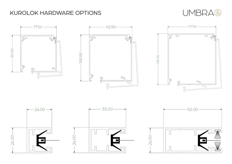 KuroLok Hardware Options | Technical Drawings