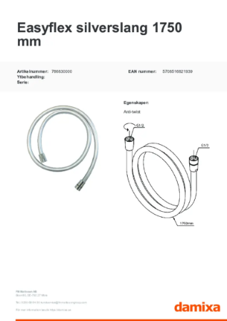 Easyflex Silverslang 1750 mm - Datablad