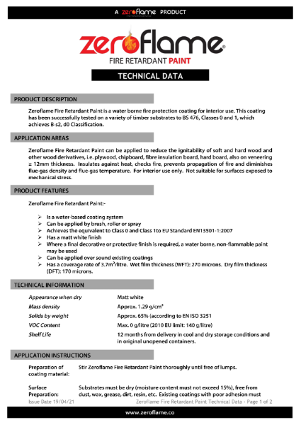 Zeroflame Fire Retardant Paint Tech Data Sheet