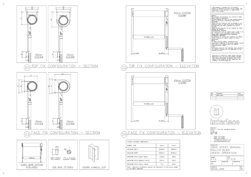 3000 Series Roller Blind - Drawing Manual Crank