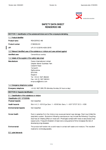 Renderoc HB Safety Datasheet