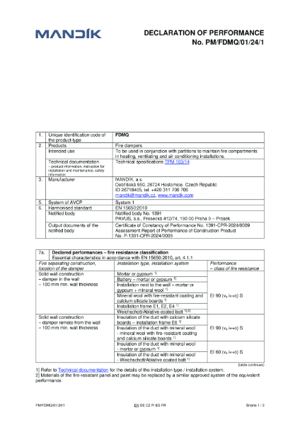 FDMQ – Declaration of performance
