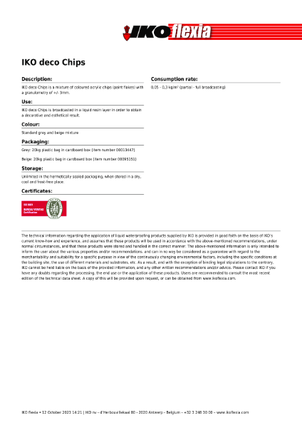 Technical Data Sheet (TDS) - IKO Deco Chips