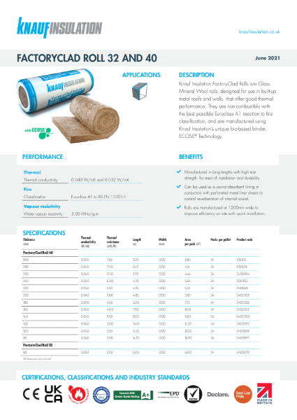 Knauf Insulation FactoryClad Roll - Product Datasheet