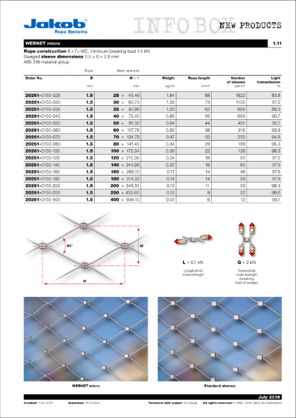 Webnet Variants for 1.5mm & 2mm rope Ø.