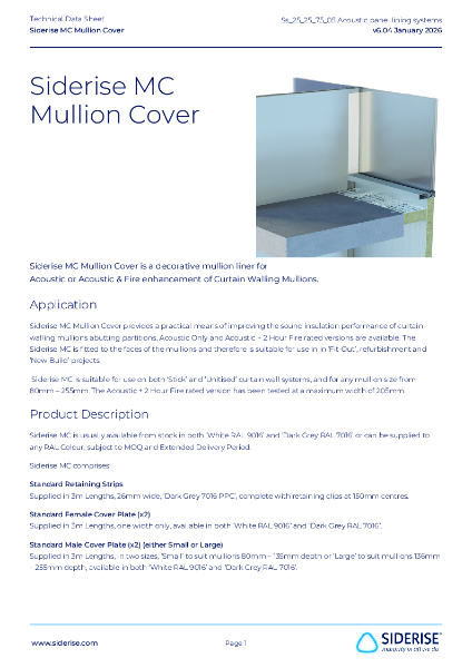 Siderise MC Mullion Cover Technical Datasheet v6.04