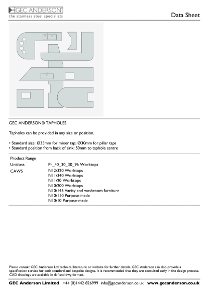 GEC Anderson Data Sheet - Taphole