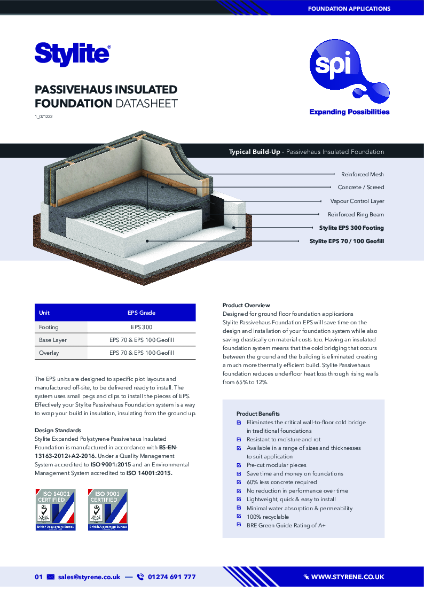 Stylite PassivHaus Insulated Foundation Datasheet