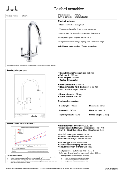 Gosford Monobloc in Chrome (AT1019) Consumer Specification