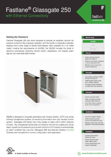 Fastlane Glassgate 250 Data Sheet