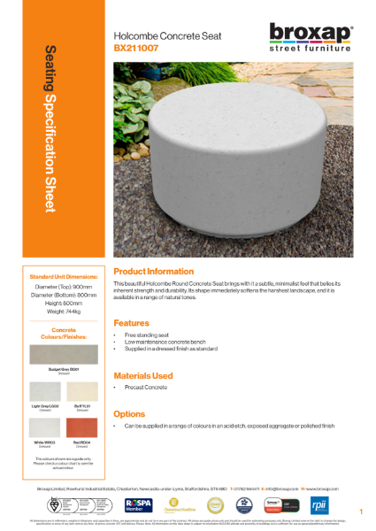 Holcombe seat Specification Sheet