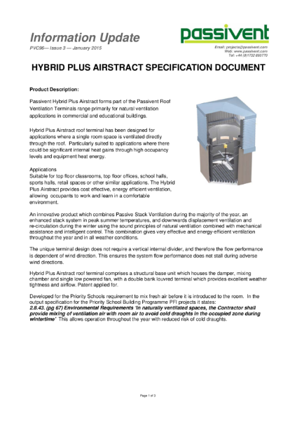 Passivent Specification Document - Hybrid Plus Airstract Roof Ventilation Terminal