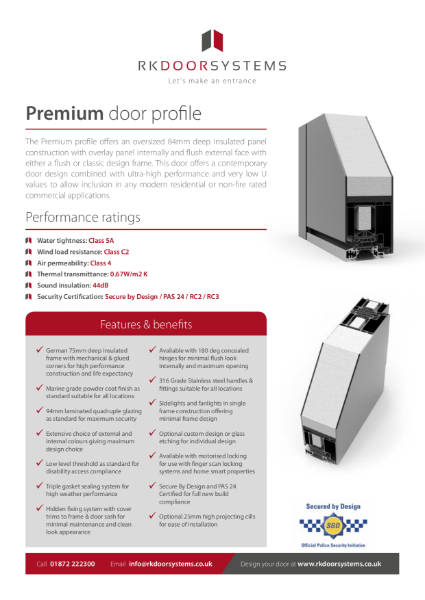 Premium Door Data Specification Sheet