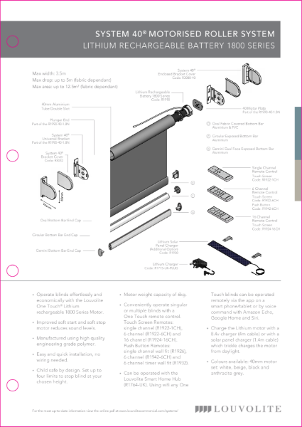 Roller System 40® Lithium 1.8Nm 1800 series motor technical specification