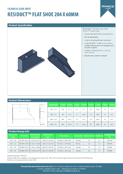 ResiDUCT Datasheet - Flat Shoe 204x60mm