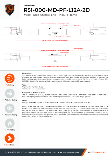 Datasheet - Metal Faced Riser Door Picture Frame None Fire Rated Double Door – R51-000-MD-PF-L12A-2D