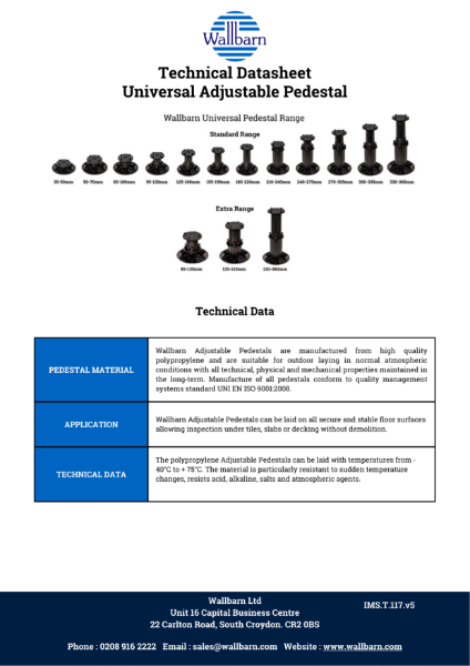 Datasheet - Universal Adjustable Pedestals (Non Fire Rated)