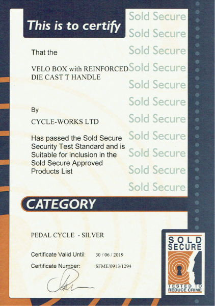 Sold Secure Certificate-Velo-Box locker-t-handle