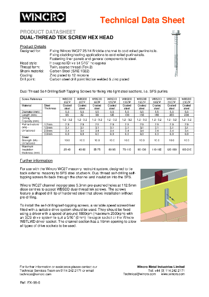 WBSDDZP-Dual-Thread-Tekscrew-Datasheet-(EX-98-0)