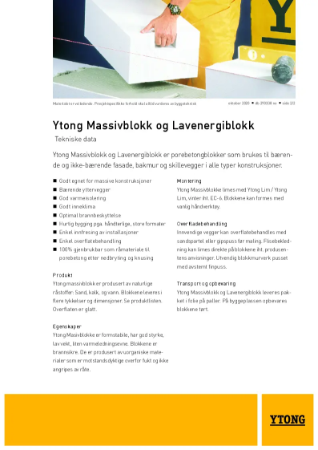 Teknisk datablad - Ytong Lavenergi Blokk