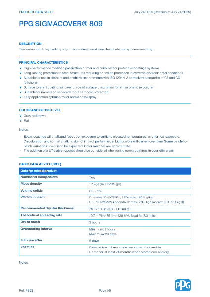 PPG SIGMACOVER® 809 - Product Data Sheet