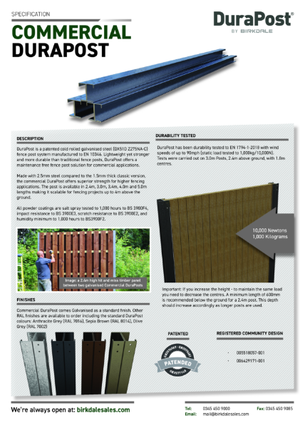 Commercial DuraPost Specification Sheet