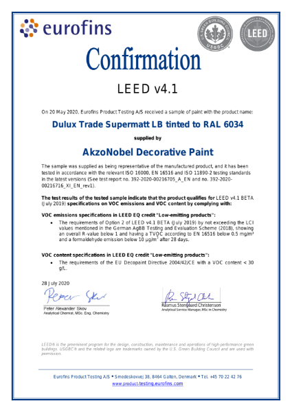 Dulux Trade Supermatt LEED Attestation