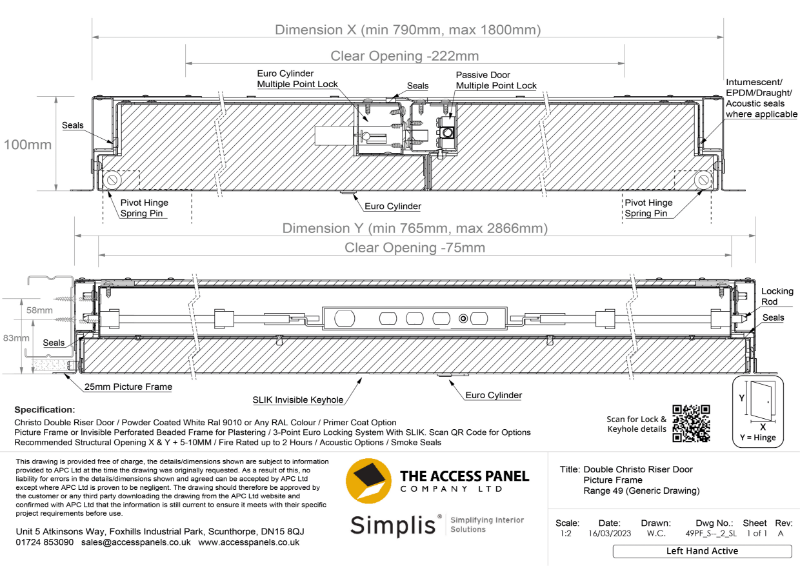 Christo Riser Door Double Door with Picture Frame Technical Drawing